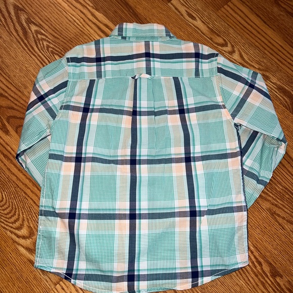 JK boys size 7 modern plaid button up shirt. colors:  turquoise, orange & navy - Picture 6 of 6